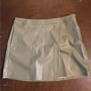 Faux Leather Skirt with Side Slit in Olive